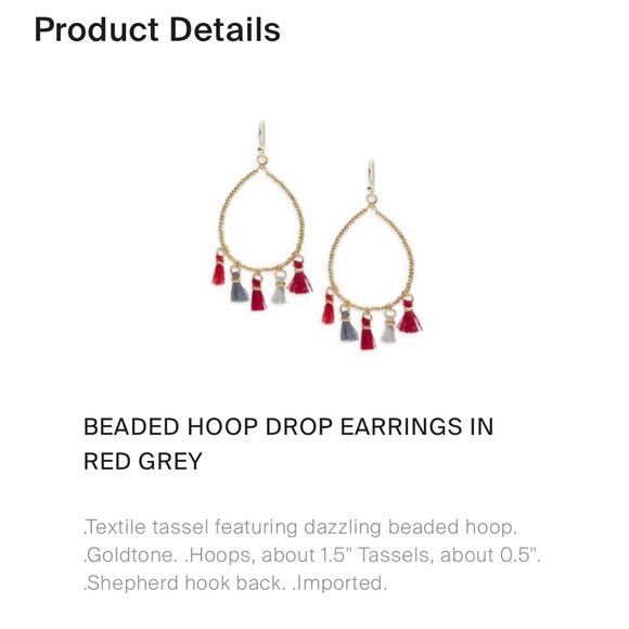 Boho Gold Beaded Hoop Drop Statement Earrings Red & Grey Fringe Tassels - Picture 5 of 11